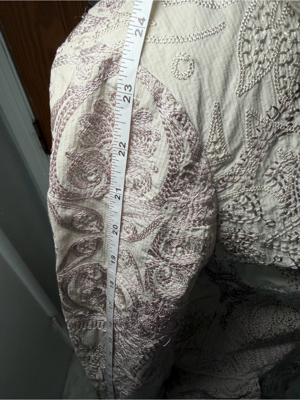 Johnny Was BIYA XS Embroidered Long Coat Duster Jacket Boho Ivory Gray - Picture 13 of 16